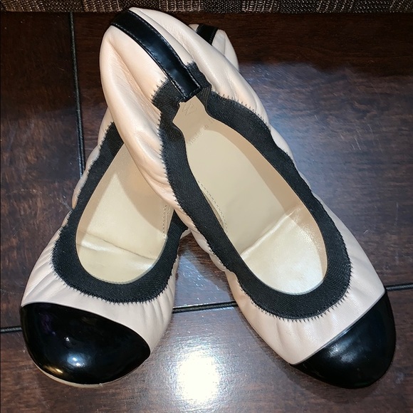 J.Crew Leather Cap Toe Ballet Flats Black /Tan Size 8.5
